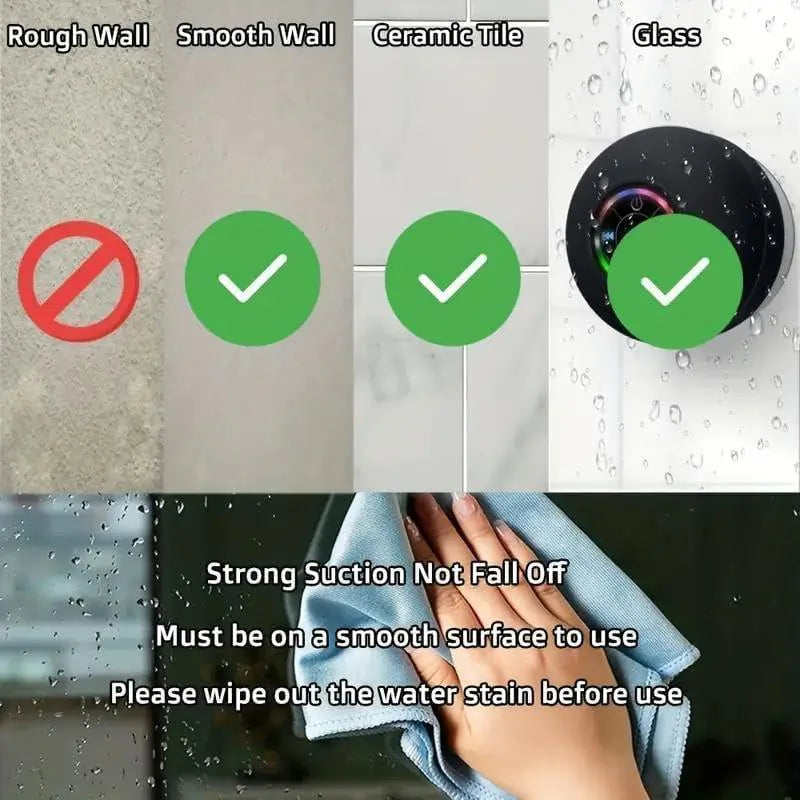Mini Bluetooth Shower Speaker with LED light, Portable IPX4 Waterproof, Hands-Free Speakerphone, Wireless Stereo