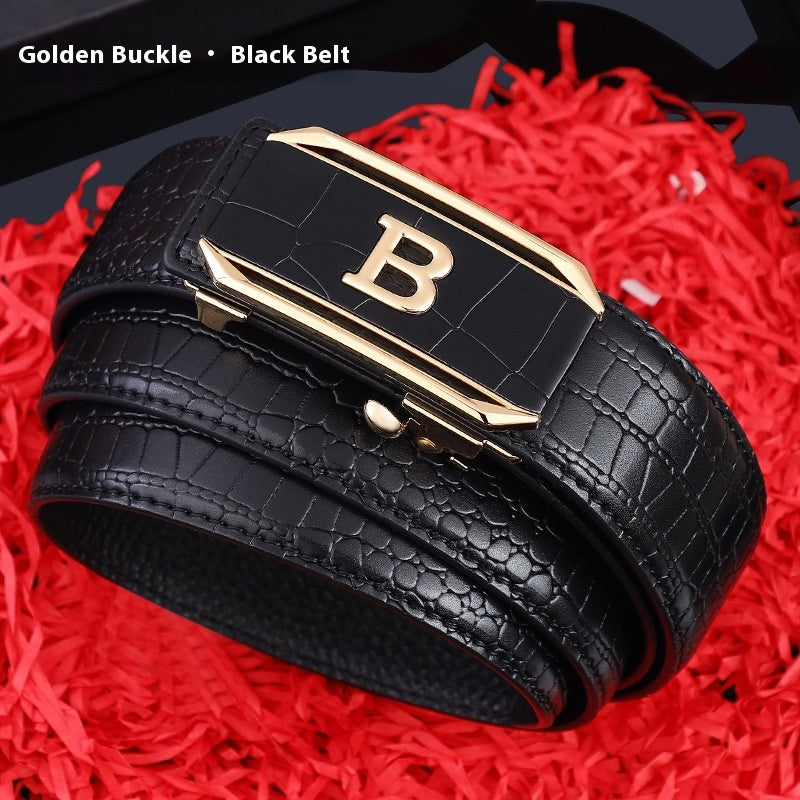 Men's Auto Buckle Belt Crocodile Style, Effortless Fit