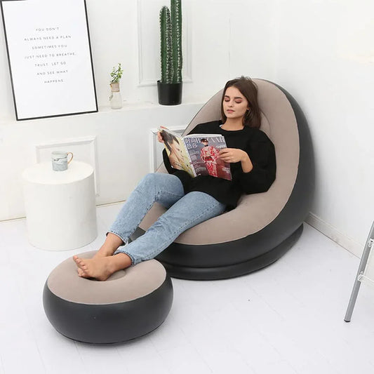 Inflatable Sofa with Footrest and Blower – Perfect for Home and Travel